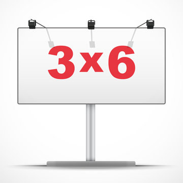 Empty mockup billboard with spotlights and day light. 3x6 format