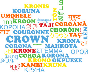 Crown multilanguage wordcloud background concept