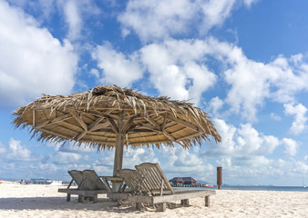 Beach umbrella at Mabul Island, Sabah Malaysia.