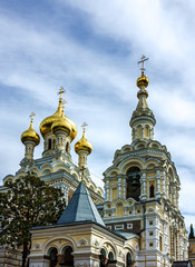 Fototapeta na wymiar Church cupolas in Yalta, Crimea, Russia. 