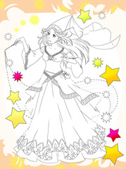 Cartoon princess - coloring page - illustration