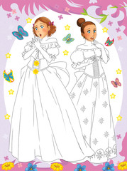 Cartoon princess - coloring page - illustration