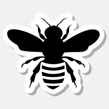 Black Bee Sticker isolated on gray background