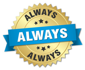 always 3d gold badge with blue ribbon