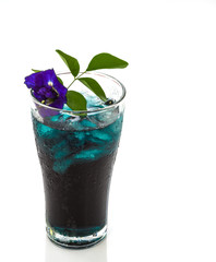 Butterfly pea water on white background.