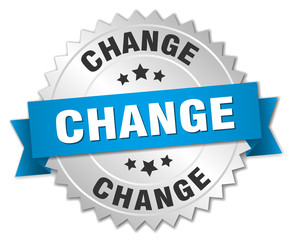 change 3d silver badge with blue ribbon