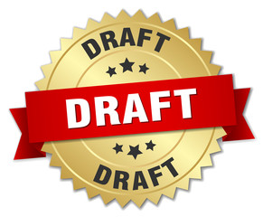 draft 3d gold badge with red ribbon