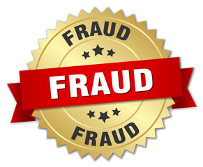 fraud 3d gold badge with red ribbon