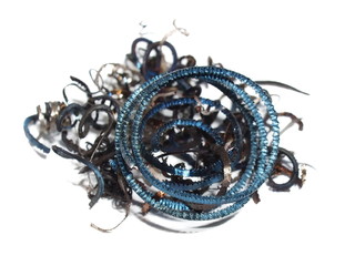 pile scrap metal shavings isolated on white background