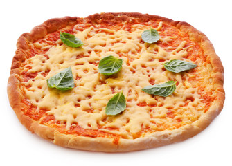 Cheese pizza with basil close up
