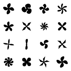 Vector black fans and propellers icon set - obrazy, fototapety, plakaty