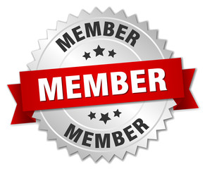 member 3d silver badge with red ribbon