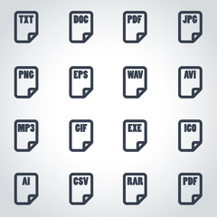 Vector black file type icon set