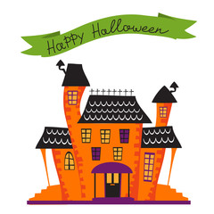 Halloween card with haunted house