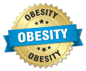 obesity 3d gold badge with blue ribbon
