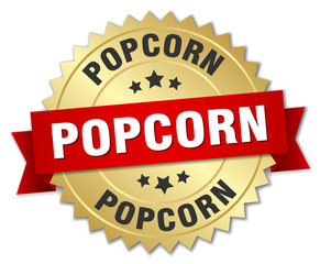 Obraz premium popcorn 3d gold badge with red ribbon