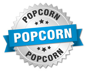 popcorn 3d silver badge with blue ribbon