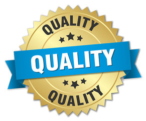 quality 3d gold badge with blue ribbon