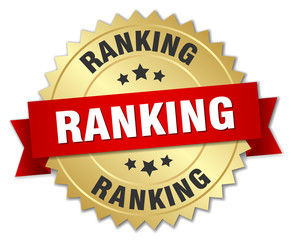 ranking 3d gold badge with red ribbon