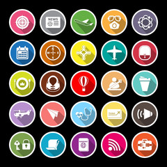 Air transport related flat icons with long shadow