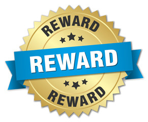 reward 3d gold badge with blue ribbon