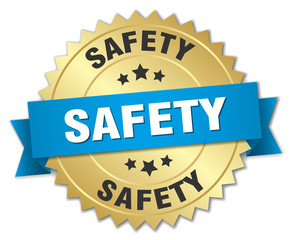 safety 3d gold badge with blue ribbon