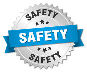 safety 3d silver badge with blue ribbon