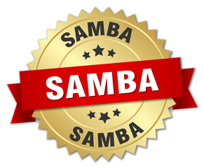 samba 3d gold badge with red ribbon
