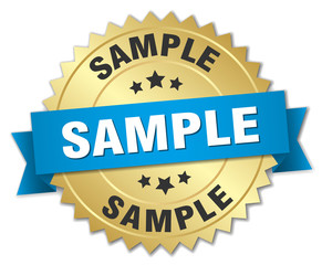 sample 3d gold badge with blue ribbon