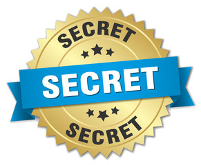 secret 3d gold badge with blue ribbon