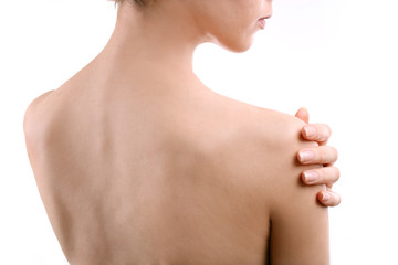 Young woman with shoulder pain close up