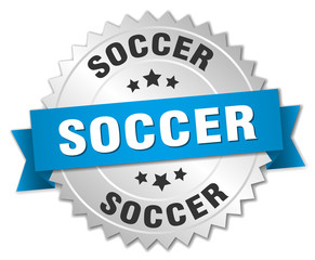 soccer 3d silver badge with blue ribbon
