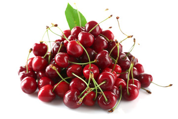 Fototapeta na wymiar Pile of fresh cherries isolated on white