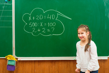 schoolgirl near blackboard