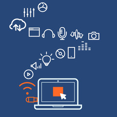 Naklejka premium Modern computer media illustration with different icons. Design