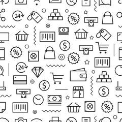 Different line style icons seamless pattern. Shopping