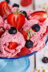 Strawberry ice cream balls with fresh berries.selective focus