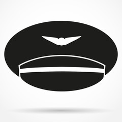 Silhouette symbol of Pilot Aviator Peaked cap. Vector.