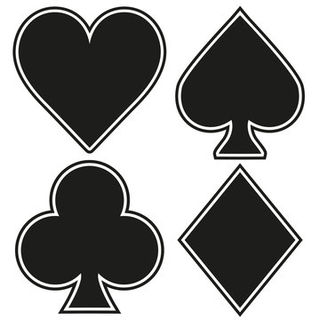 Set of playing card four symbols on white background