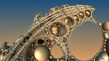 Abstract background, fantastic 3D gold structures, fractal design. - obrazy, fototapety, plakaty