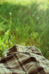 Plaid for picnic on green grass
