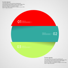 Infographic template with circle divided to three parts on light