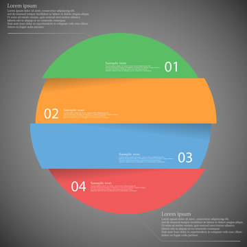 Infographic template with circle divided to four parts on dark