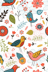 Colorful blooming flowers seamless pattern