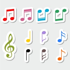 Fototapeta premium Set of music notes, color sticker design