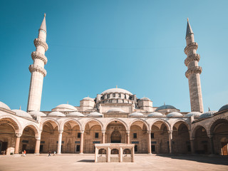 Fototapeta na wymiar View of the majestic Suleiman Mosque patio, Istanbul, Turkey.