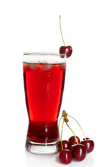Glass of cherry juice isolated on white