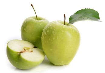 Ripe green apples isolated on white