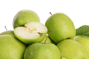 Ripe green apples close up