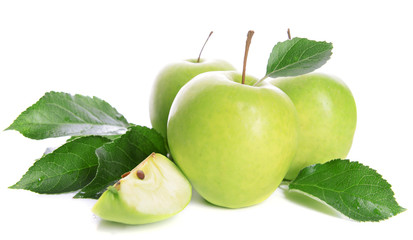 Ripe green apples isolated on white